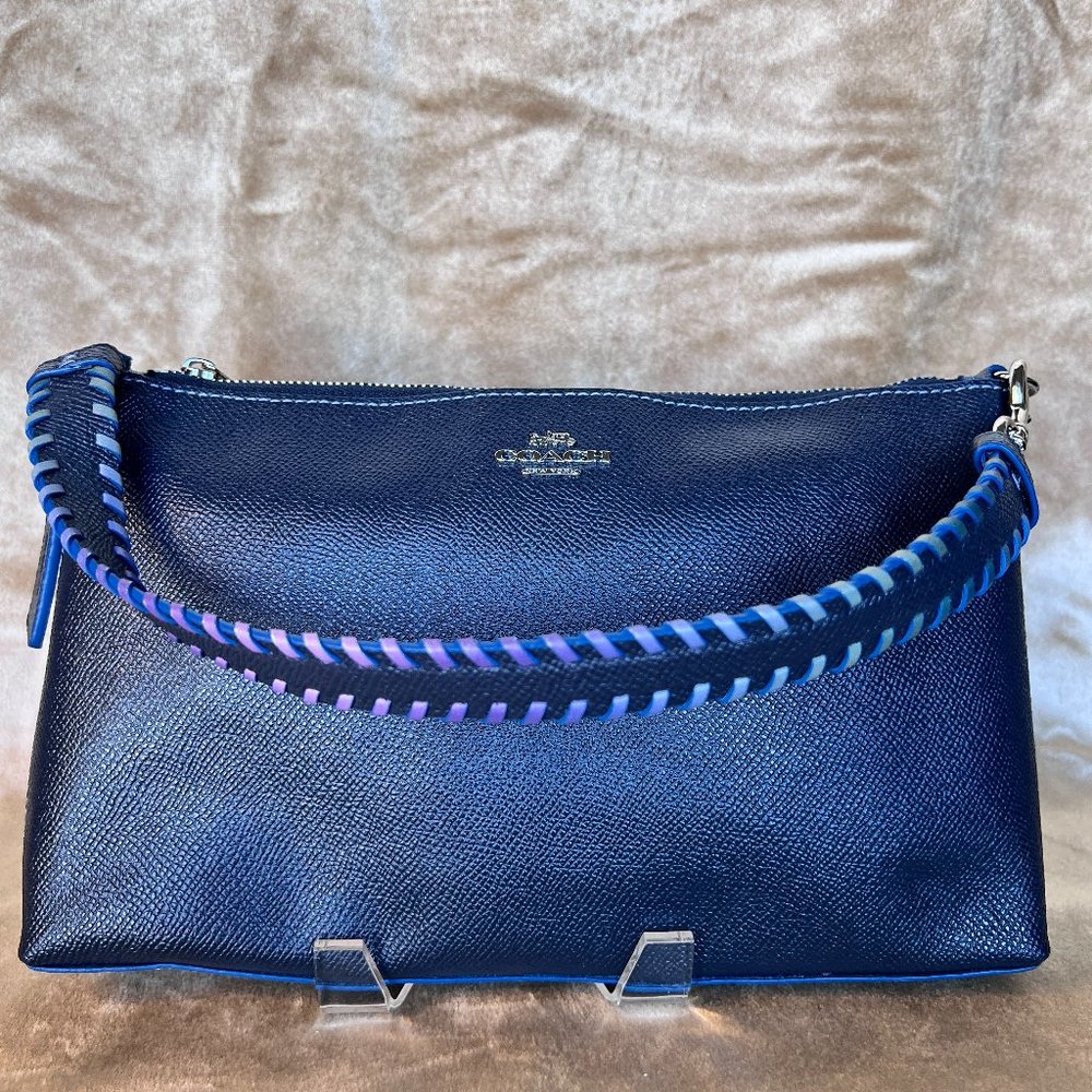 Coach F31911 Large Wristlet with Rainbow Whipstitch Midnight Navy/Silver